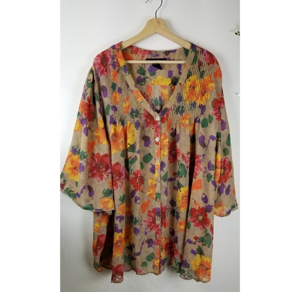 Denim 24/7 Tops - Colorful Denim 24/7 Sz. 32W Floral Top